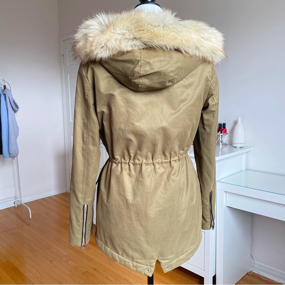 ZARA - Olive Green Faux Fur Lined Parka - Picture 7 of 12